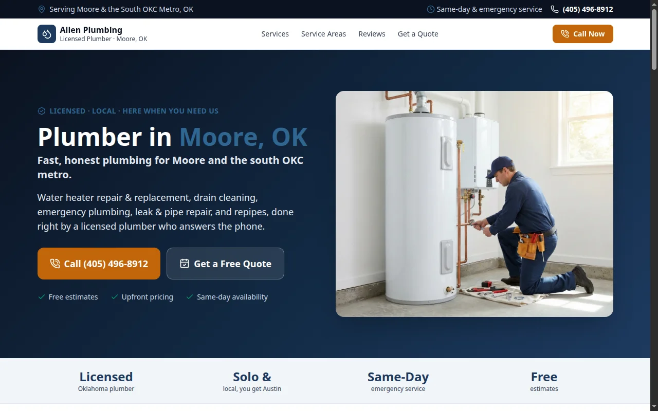 Screenshot of Allen Plumbing & Drain Cleaning