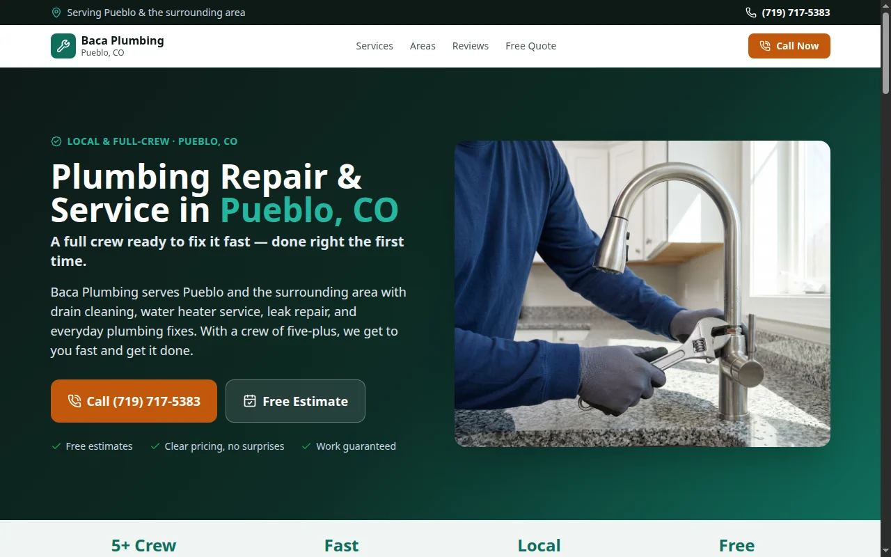 Screenshot of Baca Plumbing & Heating