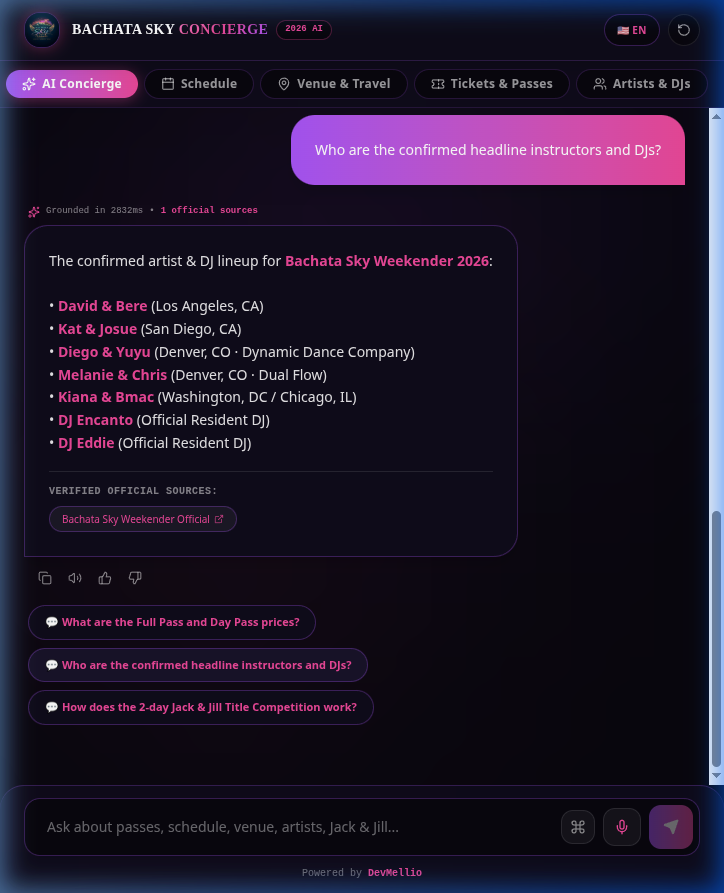 Bachata Sky Weekender 2026 Concierge
