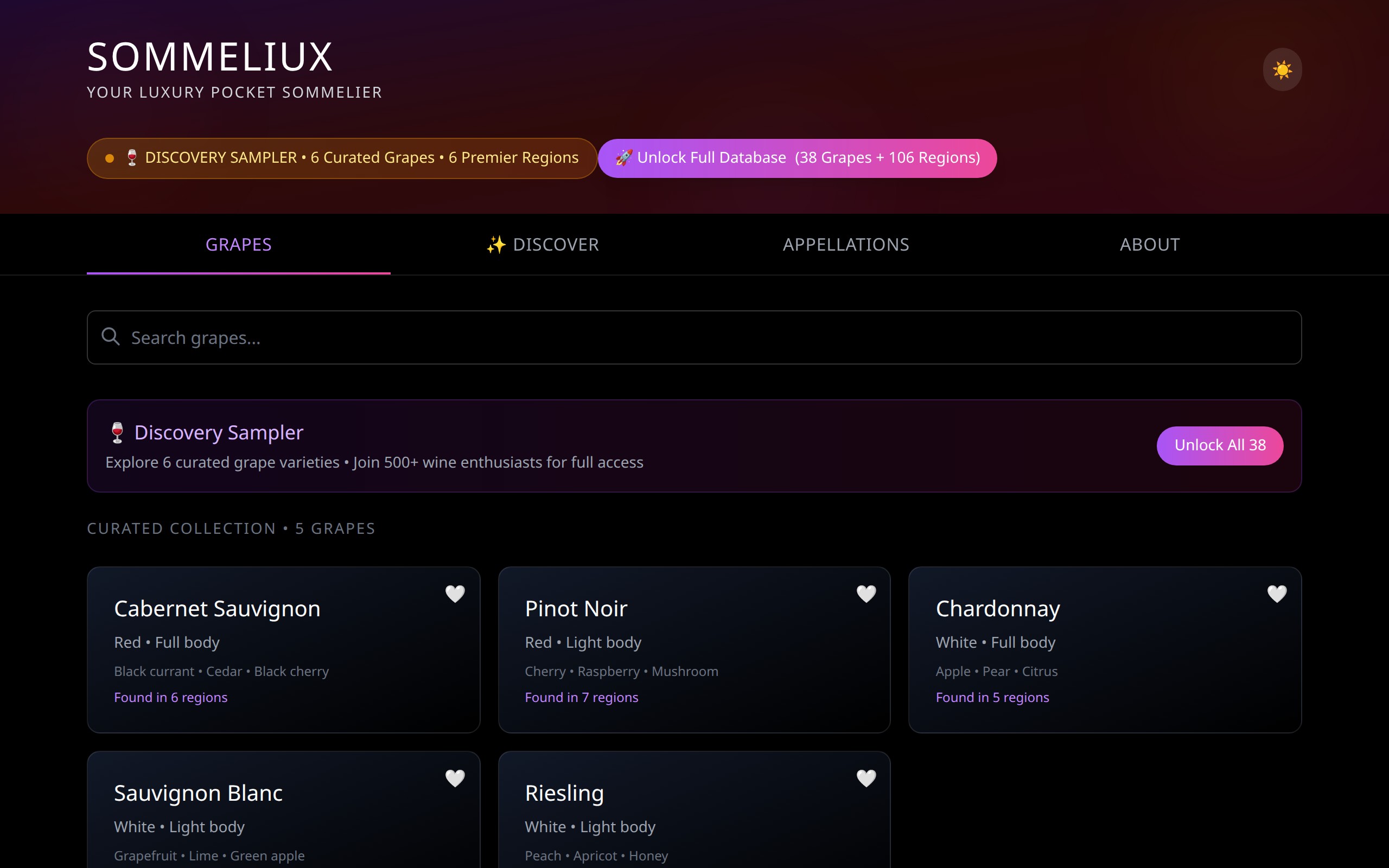 Screenshot of Sommeliux — Wine Intelligence